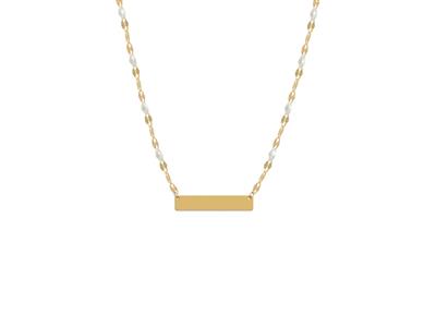 Halskette Mit Rechteckiger Platte 5x 25 MM Und Weiß Emaillierten Kuge Ln An Kette, 42+3 Cm, 18k Gelbgold - Standard Bild - 1