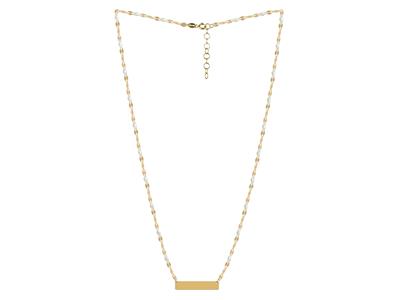 Halskette Mit Rechteckiger Platte 5x 25 MM Und Weiß Emaillierten Kuge Ln An Kette, 42+3 Cm, 18k Gelbgold - Standard Bild - 2