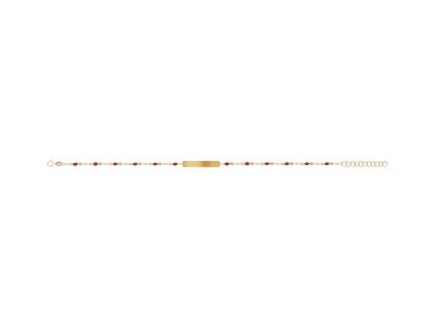 Armband Mit Rechteckiger Plakette 5x 24 Mm, Mit Roten Emaillekugeln A N Der Kette, 17+3 Cm, Gelbgold 18k - Standard Bild - 1