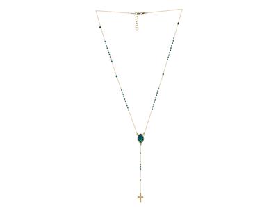 Halskette Rosenkranz Kugeln Blaues Emaille, Wundertätige Jungfrau, Abfall 8 Cm, 45+2 Cm, Gelbgold 18k - Standard Bild - 2