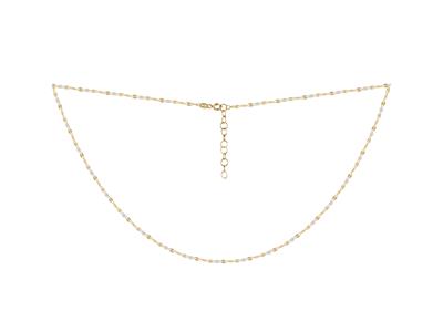 Halskette Mit Weißen Emailperlen Aneiner Kette, 42+3 Cm, 18k Gelbgold - Standard Bild - 2