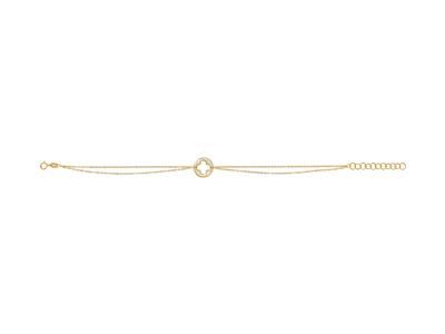 Armband Mit Ausgeschnittenem Kleeblattmotiv Auf Perlmuttkreis, 17+3 Cm, 18k Gelbgold - Standard Bild - 1