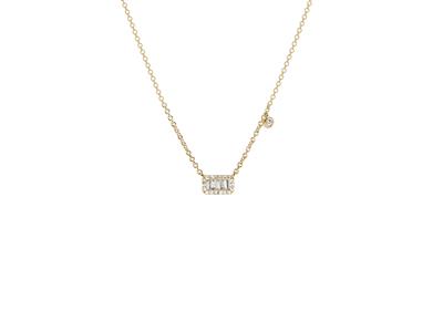 Halskette Mit Rechteckmotiv 4 X 7 Mm, Runde Diamanten Und Baguettes 0,16ct, 40-42,5-45 Cm, 18k Gelbgold.