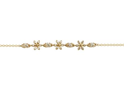 Armband Mit Abwechselnden Blumenmotiven, Diamanten 0,14ct, 18cm, 18k Gelbgold