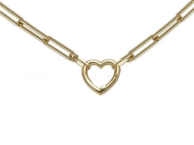 Rechteckige Maschen Halskette 4,50 X 13,50 Mm, Hohles Rohr, Herz-verschluss, 45 Cm, 18k Gelbgold. - Standard Bild - 1