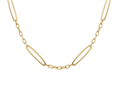 Halskette Große Rechteckige Glieder, Abwechselnd For\at-glieder 3 Mm, 60 Cm, Gelbgold 18 Kt - Standard Bild - 1
