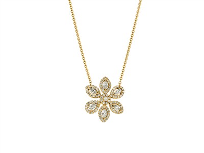 Collier Flora 6 Blütenblätter 16 Mm, Diamanten 0,48 Ct, 423 Cm, Gelbgold 18 Kt