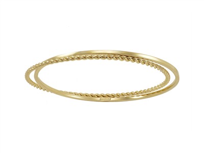 Armreif Quadratisches Rohr Glatt Und Runder Gedrehter Draht 2 X 2 Mm, Innendurchmesser 63 Mm, Gelbgold 18 - Standard Bild - 1