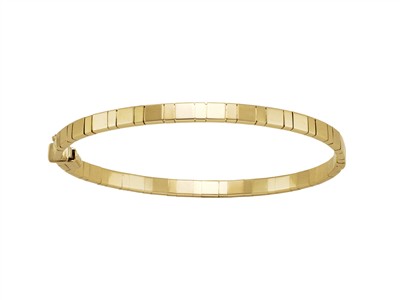 Gerillter Hohler Armreif Rechteckiges Rohr 4 X 2 Mm, Innendurchmesser 59 X 54 Mm, Gelbgold 18 Kt - Standard Bild - 1