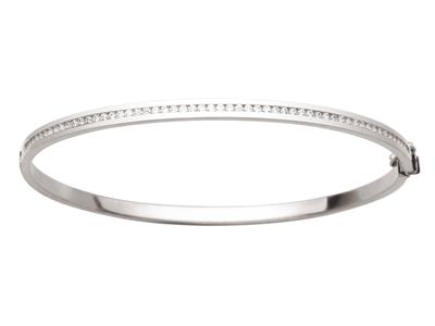 3 MM Armreif, Glattes Finish, Mit Zirkonia Besetzt, 63 X 52mm, 18k Weißgold - Standard Bild - 1