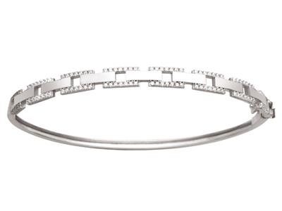 Armreif Aus Glatten Rechteckigen Gliedern Und Zirkonia 60x50mm, 18k Weißgold - Standard Bild - 1
