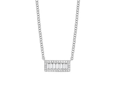 Halskette Mit Rechteckmotiv, Baguette- Und Runddiamanten 0,24ct, 42-45 Cm, 18k Weißgold - Standard Bild - 2