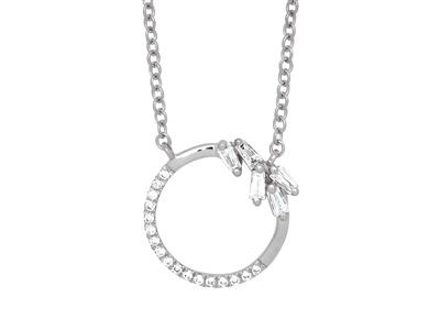 Halskette Kreis Aus Runden Und Baguette-diamanten 0,12ct, 40-42 Cm, 18k Weißgold - Standard Bild - 1