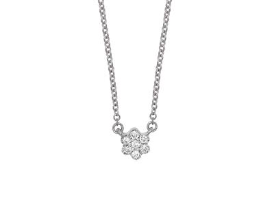 Solitär-halskette Kleine Blume, Diamanten 0,04ct, 42-44-45 Cm, 18k Weißgold - Standard Bild - 1