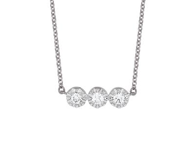 Halskette Mit 3 Pastillen In Illusionsfassung, Diamanten 0,10ct, 42-44-45 Cm, 18k Weigold