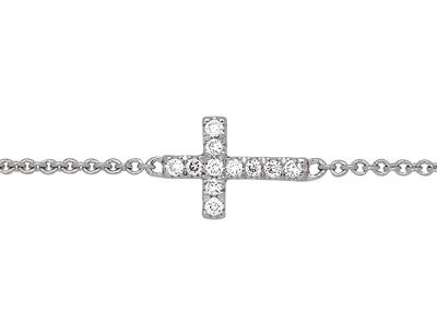 Armband Kreuz An Kette, Diamanten 0,04ct, 15-17-18 Cm, 18k Weißgold - Standard Bild - 2