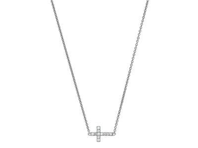 Halskette Kreuz An Diamantkette 0,04ct, 38-40 Cm, 18k Weißgold - Standard Bild - 1