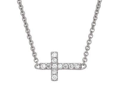 Halskette Kreuz An Diamantkette 0,04ct, 38-40 Cm, 18k Weißgold - Standard Bild - 2