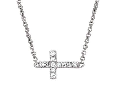 Halskette Kreuz An Kette Mit 0,04ctdiamanten, 38-40 Cm, 18k Weißgold - Standard Bild - 2