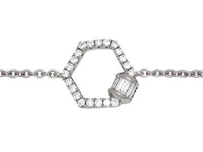 Armband Kette Pentagon Aus Runden Und Baguette-diamanten 0,15ct, 16-17-18 Cm, 18k Weißgold - Standard Bild - 2