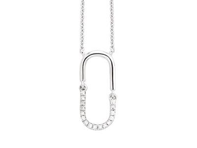 Halskette Mit Gegliedertem Ovalmotiv, Diamanten 0,05ct, 38-40-42 Cm, 18k Weigold