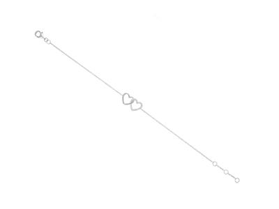 Doppelherzkette Armband, Diamanten 0,07ct, 16-17-18 Cm, 18k Weigold