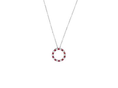 Halskette Kreis 15 Mm, Diamanten 0,25ct Und Rubin 0,29ct, 40-42-45 Cm,graugold 18k