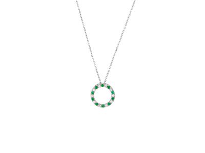 Halskette Kreis 15 Mm, Diamanten 0,25ct Und Smaragde 0,29ct, 40-42-45 Cm, 18k Weigold