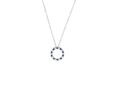 Halskette Kreis 15 Mm, Diamanten 0,25ct Und Saphire 0,29ct, 40-42-45 Cm, 18k Weigold