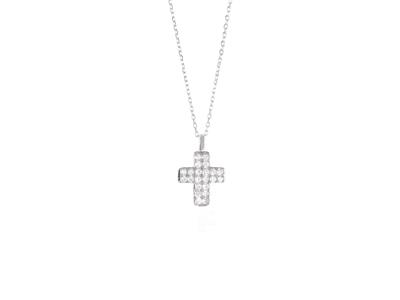 Halskette Kreuz 9 Mm, Diamanten 0,12ct, 40-42 Cm, 18k Weißgold - Standard Bild - 1