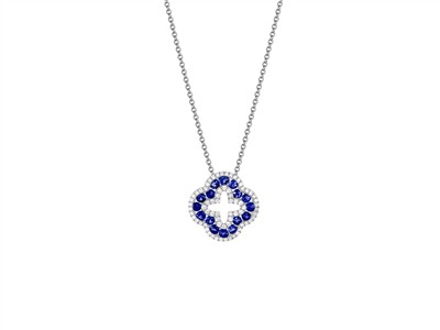 Collier Motiv Durchbrochenes Kleeblatt 15 Mm, Diamanten 0,21 Ct Und Saphire 0,68 Ct, 40-42,5-45 Cm, Graug - Standard Bild - 1
