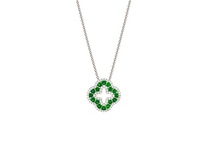 Collier Motiv Durchbrochenes Kleeblatt 15 Mm, Diamanten 0,21 Ct Und Smaragde 0,50 Ct, 40-42,5-45 Cm, Grau - Standard Bild - 1
