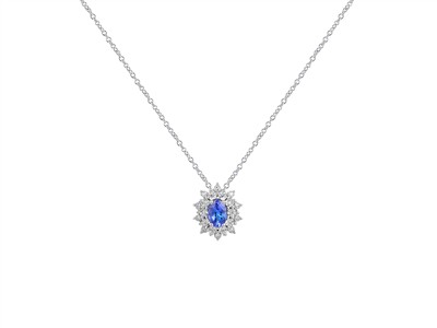 Collier Riviera 11 X 13 Mm, Ovaler Tansanit 0,58 Ct Und Diamanten 0,08ct, 40-42-45 Cm, Graugold 18 Kt - Standard Bild - 1