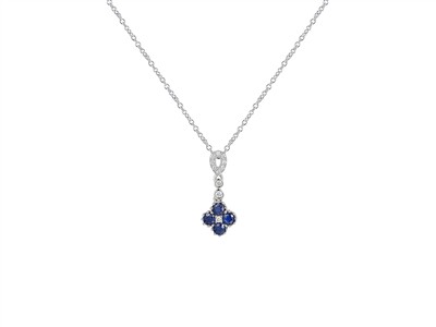 Collier Forat-rundglieder 1,20 Mm,anhänger Blume 8 Mm, Fall 17 Mm, S Aphire 0,40 Ct Und Diamanten 0,06 C