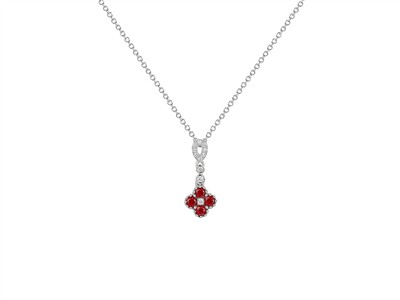 Collier Forat-rundglieder 1,20 Mm,anhänger Blume 8 Mm, Fall 17 Mm, R Ubine 0,32 Ct Und Diamanten 0,06 Ct