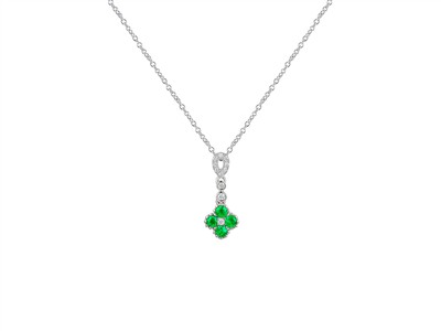 Collier Forat-rundglieder 1,20 Mm,anhänger Blume 8 Mm, Fall 17 Mm, S Maragd 0,26 Ct Und Diamanten 0,06 C