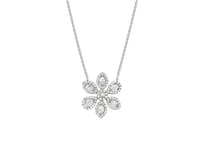 Collier Flora 6 Blütenblätter 16 Mm, Diamanten 0,48 Ct, 42+3 Cm, Graugold 18 Kt - Standard Bild - 1