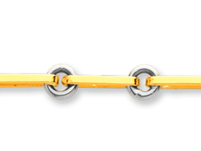 Armband Mit Quadratischen Forçat-maschen Und Abwechselnden Ringen 4,5 Mm, 18,5 Cm, Bicolor-gold 18k - Standard Bild - 2