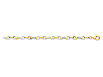 Herrenarmband, Kabel Aus Nicht Rhodiniertem Graugold Und Zwischenringe Aus Gelbgold, 5,6 Mm, 22 Cm, Bicolor-gold 18k - Standard Bild - 1