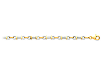 Herrenarmband, Kabel Aus Nicht Rhodiniertem Graugold Und Zwischenringe Aus Gelbgold, 5,6 Mm, 22 Cm, Bicolor-gold 18k