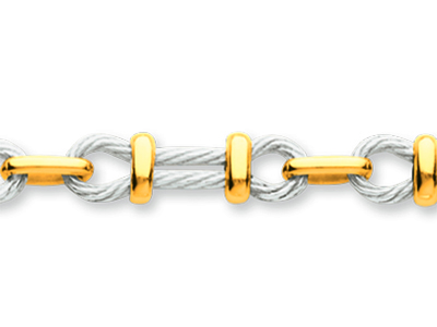 Herrenarmband, Kabel Aus Nicht Rhodiniertem Graugold Und Zwischenringen Aus Gelbgold, 5,6 Mm, 22 Cm, Zweior-gold 18k - Standard Bild - 2