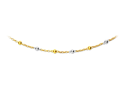 Halskette Mit Masche Und Kugeln 6 Mm, 44,5cm, Zweifarbiges Gold 18k - Standard Bild - 1
