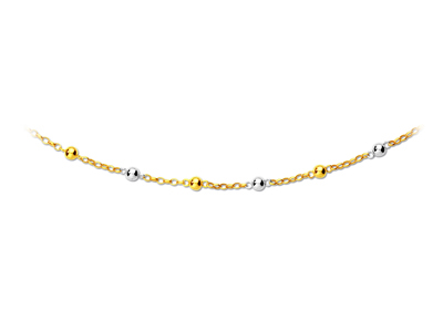 Halskette Mit Masche Und Kugeln 6 Mm, 44,5 Cm, Bicolor-gold 18k