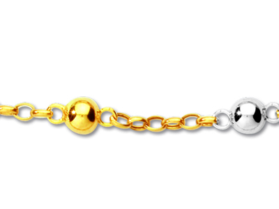 Halskette Mit Masche Und Kugeln 6 Mm, 44,5cm, Zweifarbiges Gold 18k - Standard Bild - 2