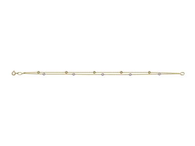 Zweireihiges Armband Mit Ziselierten Kugeln 3 Mm, 19 Cm, 18k Bicolor Gold
