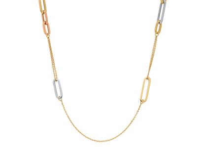 Sautoir-kette Rechteckige Kettenglieder, 80 Cm, Dreifarbiges Gold 18k - Standard Bild - 2