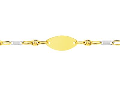 Baby-identitätsarmband Wechselnde Kaffeebohnen-glieder Graugold, Ovaleplatte, 14 Cm, 18k Bicolor Gold - Standard Bild - 2