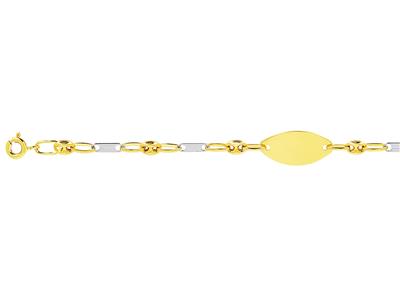 Baby-identitätsarmband Wechselnde Kaffeebohnen-glieder Graugold, Ovaleplatte, 14 Cm, 18k Bicolor Gold - Standard Bild - 3