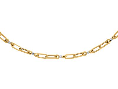 Halskette Mit Abwechselnd Rechteckigen Und Kreisformigen Maschen, 50 Cm, Bicolor-gold 18k - Standard Bild - 1