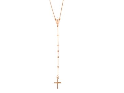 Halskette Rosenkranz Kugeln 1,8 Mm, Kreuz Und Wundertätige Jungfrau, 60 Und 9,5 Cm Fall, Rotgold 18k
